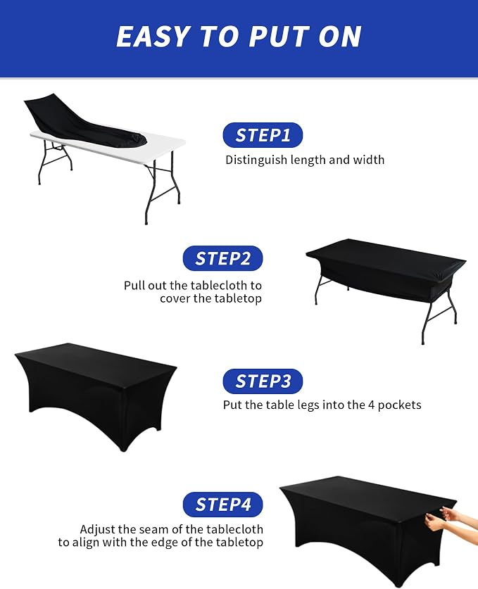 Fixwal 6 Pack Black Spandex Tablecloth 8 Foot Fitted Table Cover - Image 5