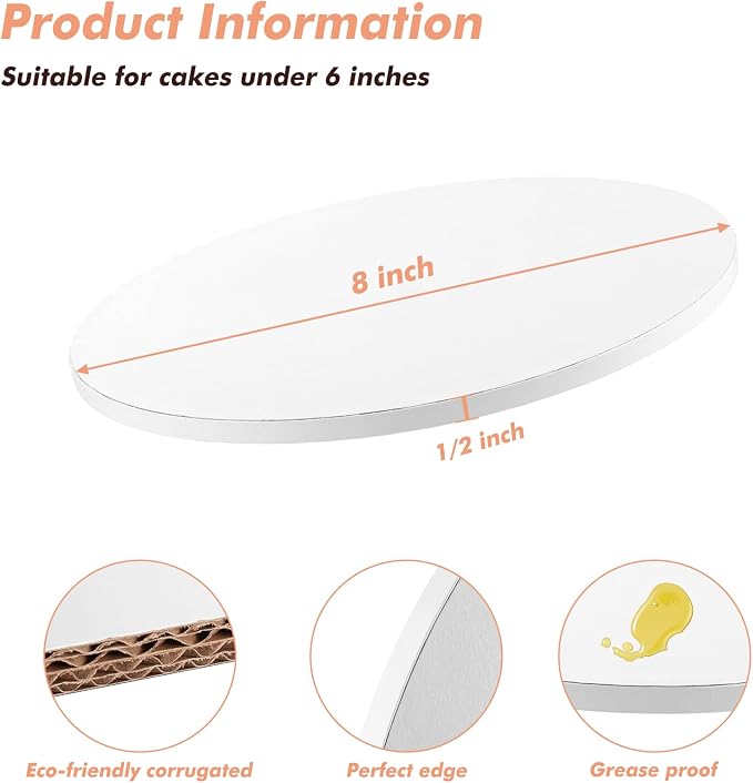 15 Pack Cake Drum Boards 8 Inch Round Cake Drums White 1/2” Thick Cake Drum Corrugated Cardboard Cake Board Base for Multi-Layer Cakes Sturdy Cake Decorating Supplies - Image 4