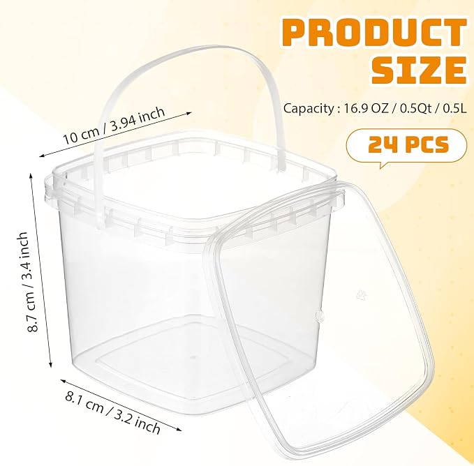 Domensi 24 Pcs 16.9 oz Square Deli Containers with Lids and Handle Clear Plastic Food Containers Reusable Space Saver Restaurant Stackable Buckets for Meal Food Prep Kitchen Party Supplies - Image 2