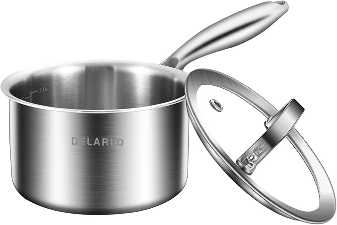 DELARLO Full-body Clad Tri-ply Stainless Steel 1 Quart Saucepan with Lid by DELARLOCOOKWARE