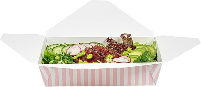 Restaurantware-Bio Tek 8.5 x 6.2 x 1.9 Inch Food Containers, 200 Durable Takeaway Boxes - Disposable, Striped, Pink And White Paper 49 Ounce Takeout Boxes, Rectangle, For Takeouts And Delivery - Image 11