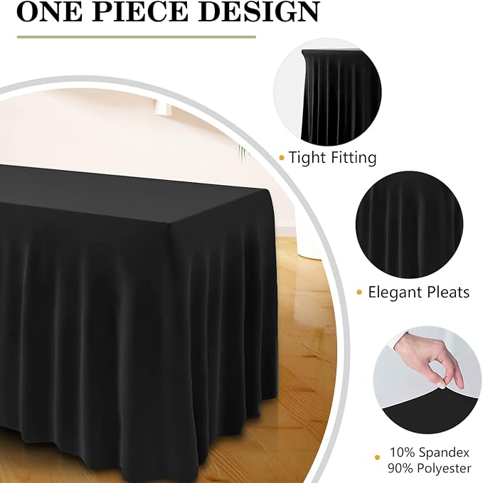 ManMengJi One-Piece Table Cover and Skirts for Rectangle Tables, 6FT Spandex Fitted Tablecloth with Ruffles Skirt for Weddings, Banquets, Parties, Vendors (Black 2Pack) - Image 2