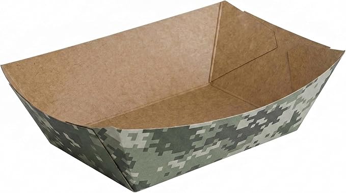 Restaurantware-Bio Tek 1/2 Pound Food Trays, 400 Disposable Paper Food Trays - Heavy-Duty, Greaseproof, Camouflage Paper Food Boats, For Snacks, Appetizers, Or Treats, Use At Parties Or Carnivals - Image 2
