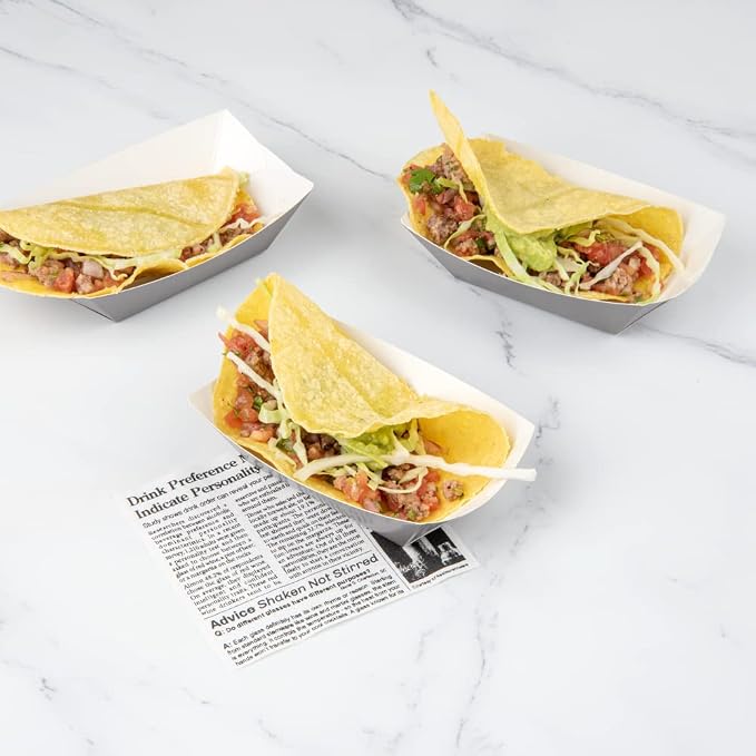 Restaurantware-Bio Tek 6 Ounce Boat Paper Boats, 400 Disposable #40 Food Trays - PE Lining, Durable, Gray Paper Food Baskets, For Concession Stands, Picnics, or Fairs, Stackable - Image 7