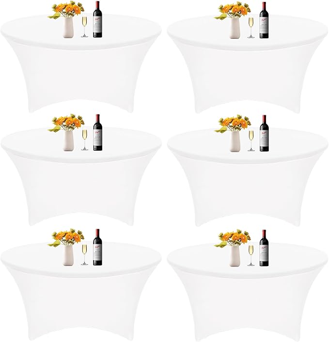 HAISIWLKJ 6Pcs 5FT White Round Spandex Tablecloth 60 inch Stretchable Table Cover Tight Fit Stretch Tablecover Wrinkle Resistant Washable Table Cloth for Weddings Birthday Banquets Parties Festival by HAISIWLKJ