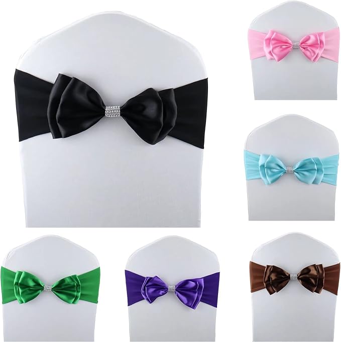 100 PCS Double Bows Stretch Chair Sashes, for Wedding Party Chair Cover Decoration, Spandex Stretch Chairs Bands (Pack of 100 Black) - Image 2