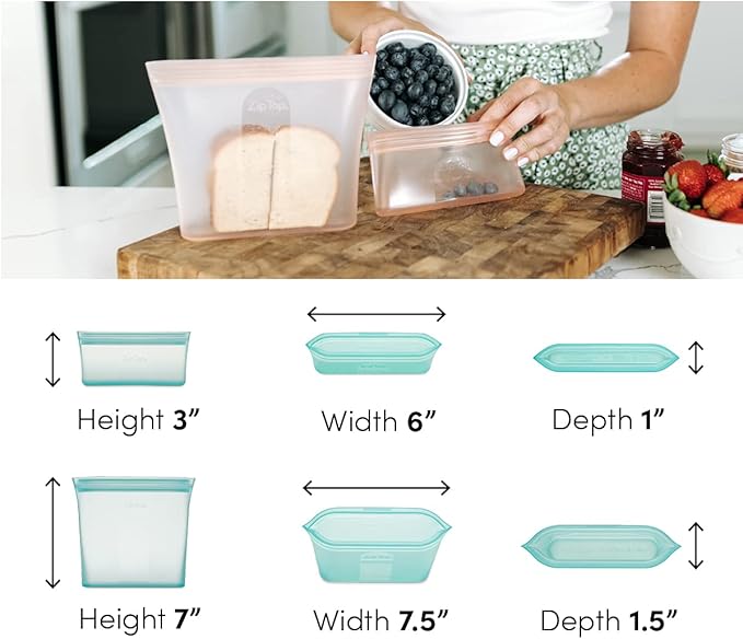 Zip Top Reusable Food Storage Bags | 2 Bag Set [Frost] | Silicone Meal Prep Container | Microwave, Dishwasher and Freezer Safe | Made in the USA - Image 4