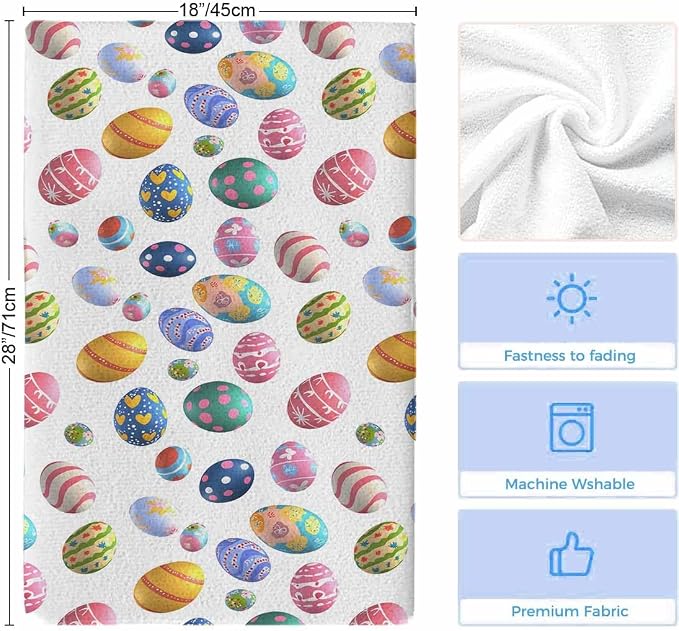 Smile Sunflower Easter Eggs Kitchen Towels,Microfiber Cleaning Cloths Colorful Eggs Dish Towels for Kitchen, Pack of 4 Absorbent Reusable Dish Towels,Tea Towels,Bar Towels,18x28 Inch - Image 3