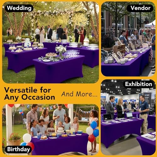 8-Pack Premium Purple Spandex Tablecloths for 6ft Rectangle Tables - Image 5