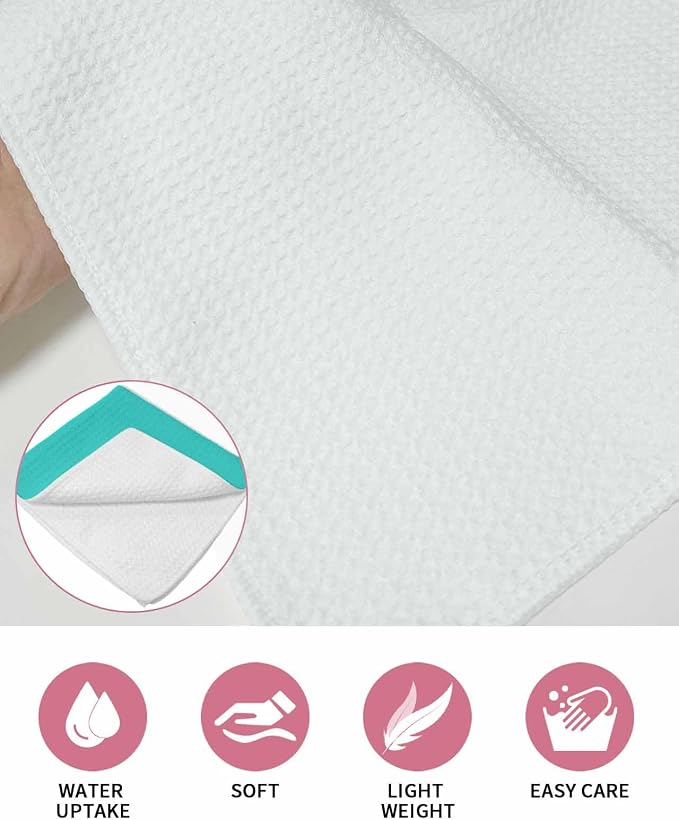 Turquoise Dish Towels Set, Waffle Weave Kitchen Towels Microfiber Towels Cleaning, Modern Minimalist Casual Traditional Solid Pure Color Soft Absorbent Dish Drying Towels Hand Towels 3 Pack 12x12 Inch - Image 5