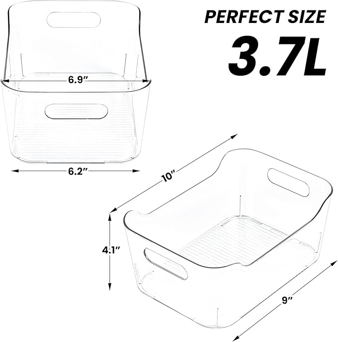 CiWiVOKi 12 Pack Clear Plastic Storage Bins, Acrylic Organizer and Containers with Handle for Pantry, Cabinet, Closet, Refrigerator, Freezer, Bathroom, Kitchen Under Sink Storage - Image 2