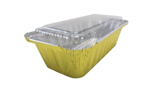 KitchenDance Colored 2lb. Disposable Loaf Pans - Foil Loaf Pans for Baking Breads, Cakes, Cobblers and More - Oven and Freezer Safe - Secure Plastic Lids for Storage and Transport - 1850 (1000, Gold) by KitchenDance