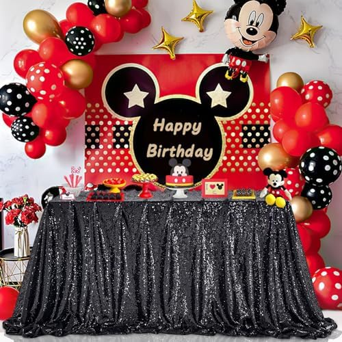 Black Party Decorations Sequin Tablecloth Glitter Overlay Drapes 90x90 Inch by QueenDream