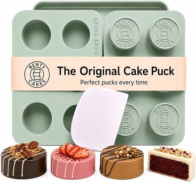 Benty Cakes – The Original Cake Puck Mold Set – Better than a Cake Pop! Make Chocolate Covered Desserts – BPA Free Silicone – Includes 1 Mold Set, 1 Plastic Tray and 1 Scraper – Green by BentyCakes