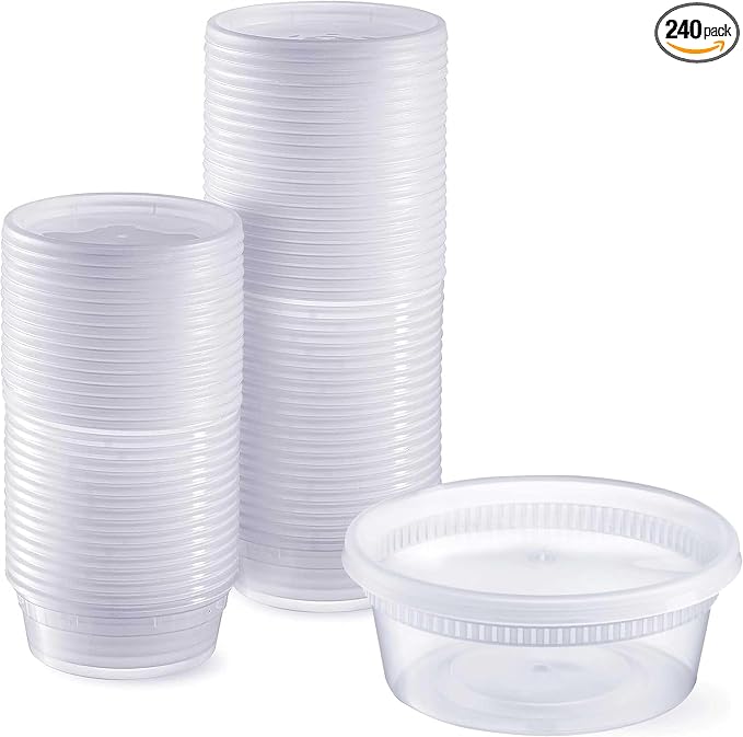 [240 sets Deli Containers with Lids, Recyclable Polypropylene, Microwavable, Heat Resistant (8, Ounces) by BASIDI