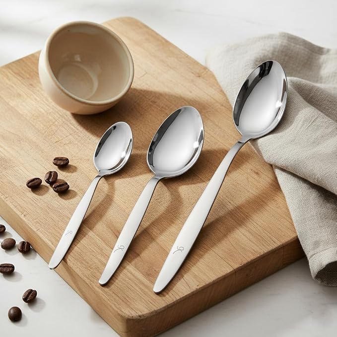 Chef Kunz Spoon |3-Pack| 18/10 Stainless Steel Solid Serving Spoon Set | Cooking Spoons for Basting, Plating, Quenelle (Extra Large Medium and Small, Kunz Regular spoon set (3 piece) - Image 2