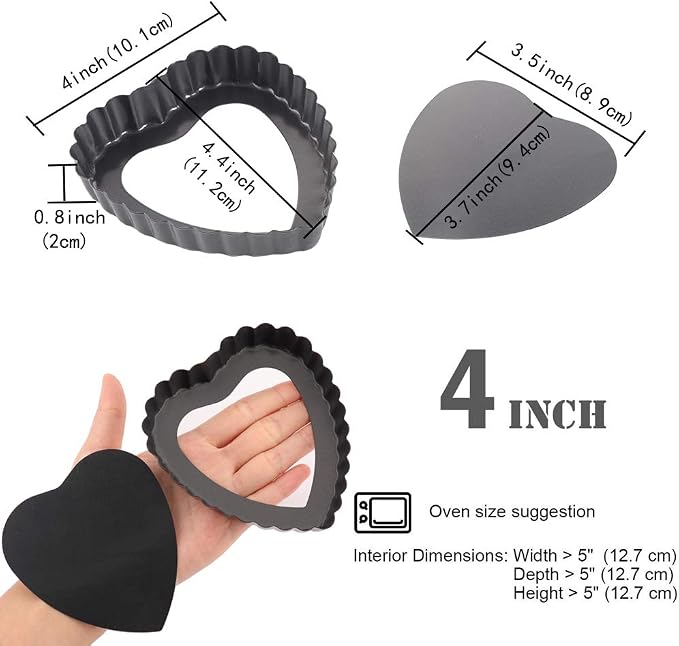 Mini Tart Pan Set of 6 Non-Stick 4 Inch Heart-shaped Quiche Pan with Removable Bottom Tart Pan for Pies, Quiche Bakeware, Muffin Molds, Cake Baking, Kitchen - Image 2