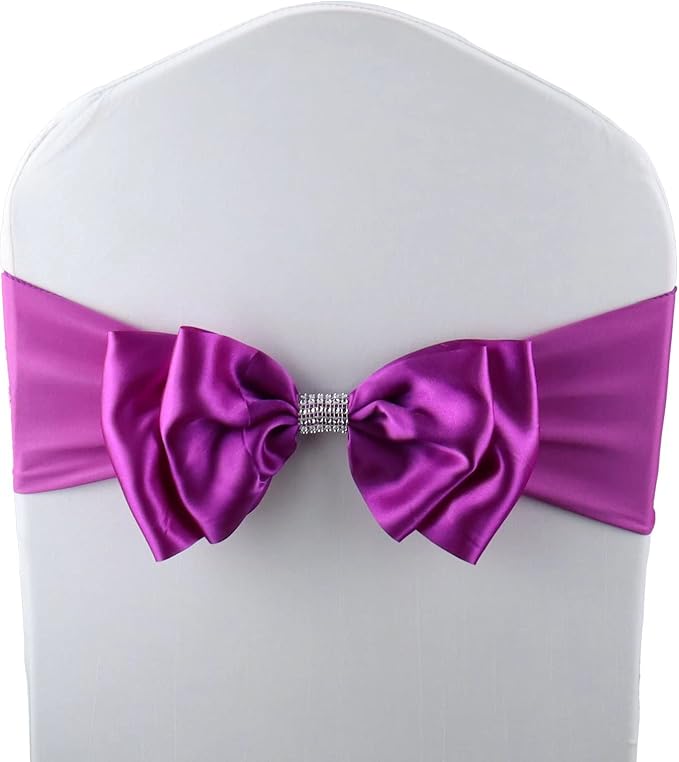 12 PCS Double Bows Stretch Chair Sashes, for Wedding Party Chair Cover Decoration, Spandex Stretch Chairs Bands (Pack of 12 Fuchsia) by MYS+QiQi