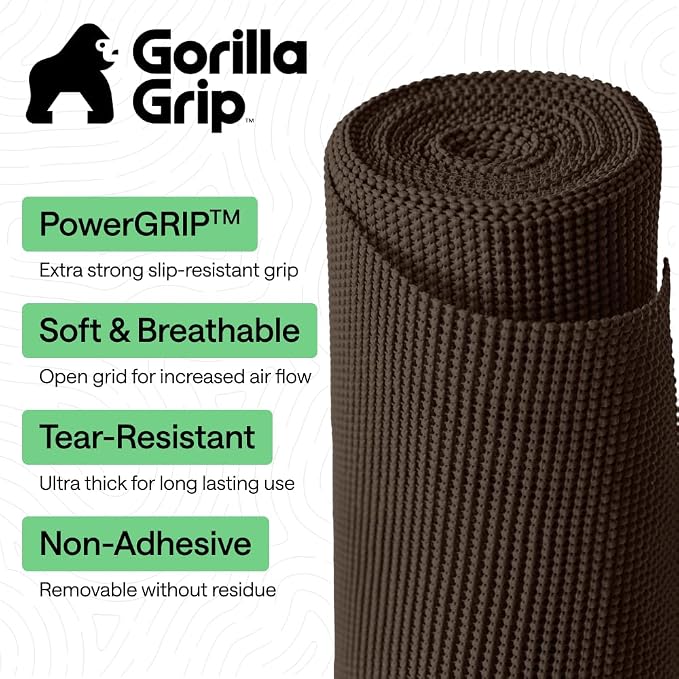 GORILLA GRIP powerGRIP Drawer Shelf and Cabinet Liner, 12" x10', Chocolate - Image 2