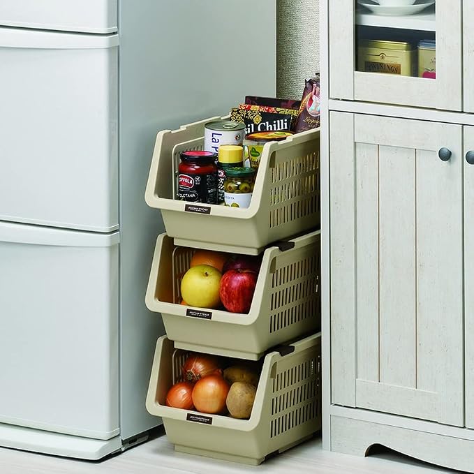 JapanBargain 3027x6, Set of 6 Japanese Stackable Storage Bin Kitchen Pantry Organizers Food Basket for Fruit Potato Condiments and Spices, Made in Japan - Image 2