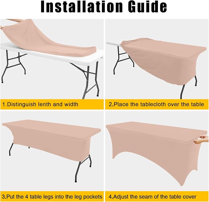 Smiry 2 Pack Spandex Table Cloth 8FT, Elastic Fitted Nude Tablecloth - Image 4