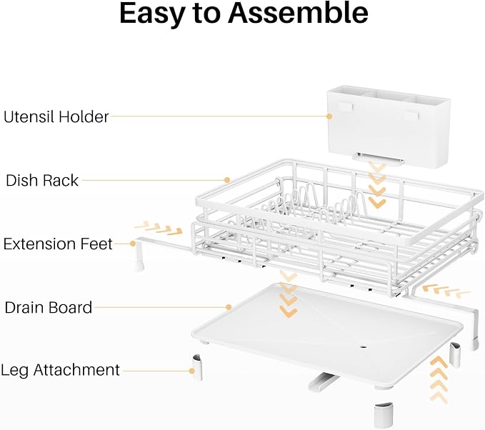 Expandable Dish Drying Rack for Kitchen Counter, Stainless Steel, White - Image 8