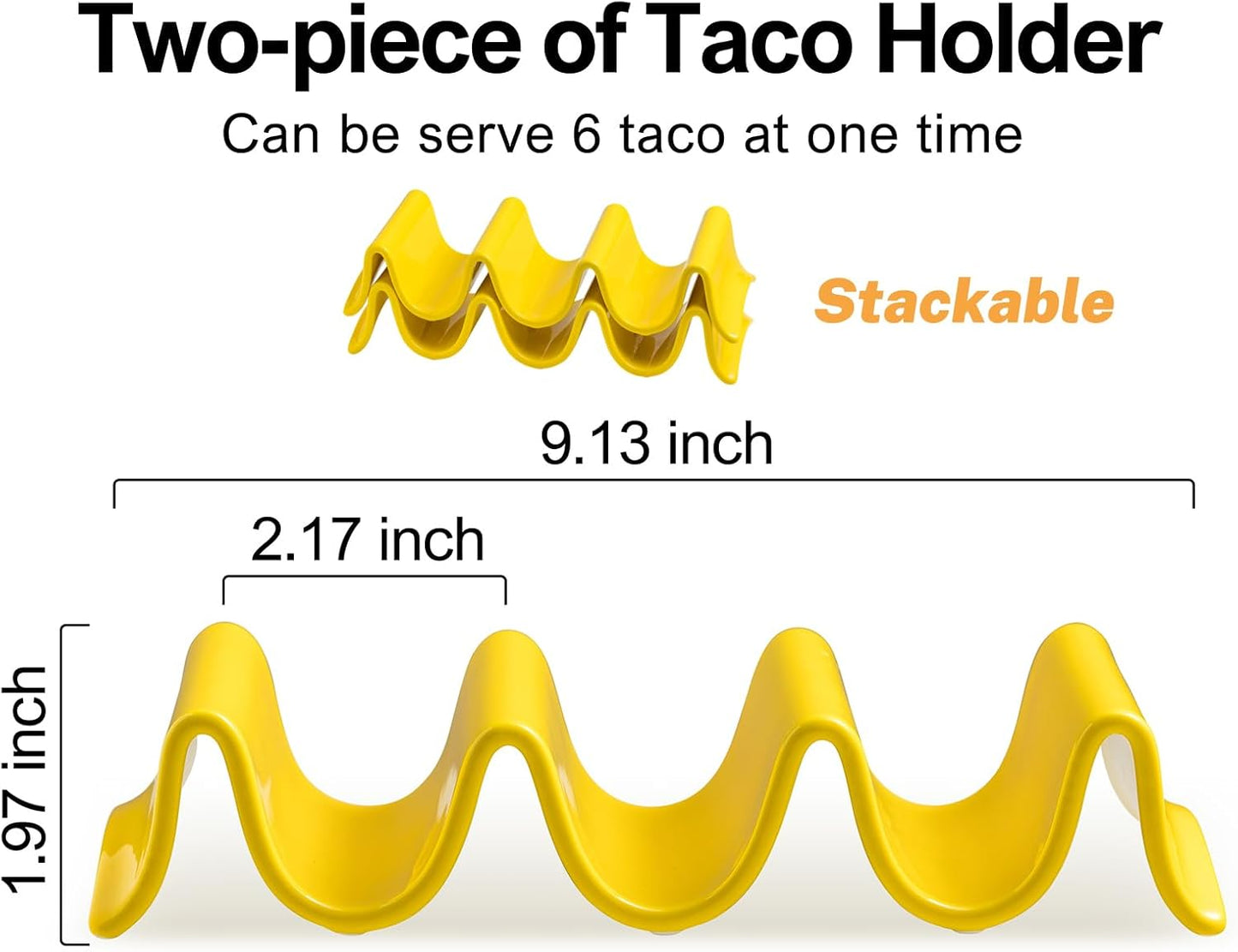 Large Taco Holder Stand, Porcelain Taco Tray with Handles Set of 2 - Perfect for Burritos and Tortillas Holder, Soft or Hard Taco Shell Holder, Keeping Shells Upright - Oven and Grill Safe, Yellow