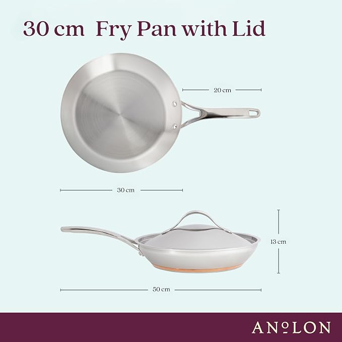 Anolon Nouvelle Stainless Stainless Steel Frying Pan / Fry Pan / Stainless Steel Skillet with Lid - 12 Inch, Silver - Image 9