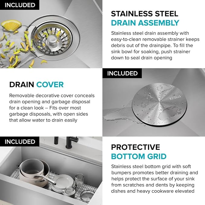 KRAUS Kore 24-Inch Farmhouse Workstation 16 Gauge Single Bowl Stainless Steel Kitchen Sink with Accessories, KWF210-24 - Image 8