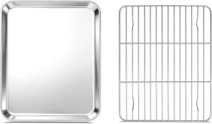 Onader Toaster Oven Tray and Rack Set, Stainless Steel Cookie Sheet Pan by Onader