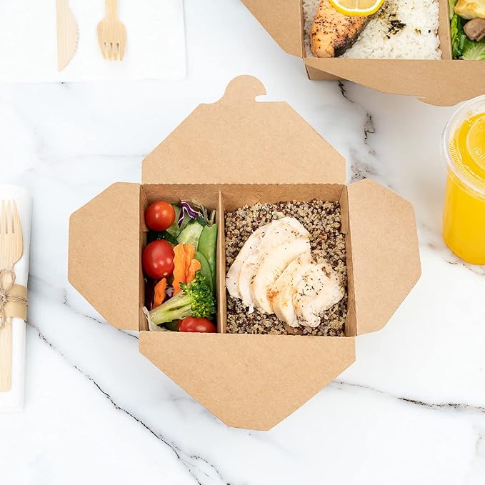 Restaurantware-Bio Tek 47 Ounce Paper Take Out Containers, 200 2-Compartment Kraft Take Out Boxes - Greaseproof, Tab-Lock Closure, Kraft Paper To Go Boxes, Sturdy, Safe For Hot Or Cold Foods - Image 7
