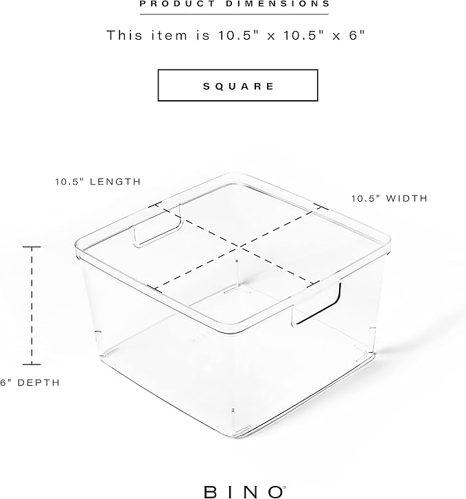 BINO | Plastic Storage Bins, Square - 12 Pack | THE LUCID COLLECTION | Multi-Use Organizer Bins | Built-In Handles | BPA-Free | Pantry Organization | Home Organization | Fridge Organizer | Freezer Org - Image 3