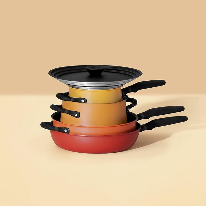 Meyer 6pc Stackable Set with Universal Lids | Hard Anodized Non Stick and Stainless Steel Pots and Pans | Induction Compatible | Dishwasher Safe | Oven Safe | Red, Orange, Yellow | Accent Cookware - Image 11