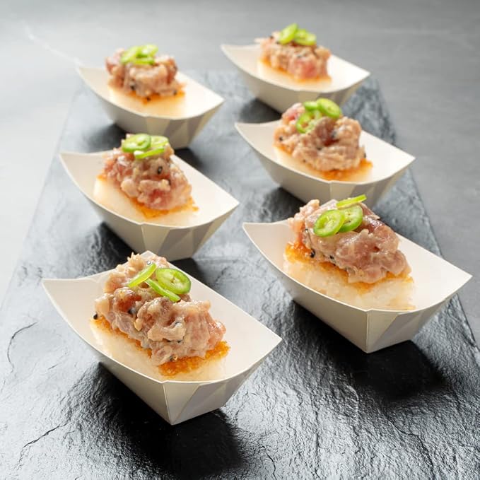 Restaurantware-Bio Tek 2 Ounce Food Trays, 400 Disposable Paper Food Trays - Heavy-Duty, Greaseproof, White Paper Boats, For Snacks, Appetizers, Or Treats, Use At Parties Or Carnivals - Image 9