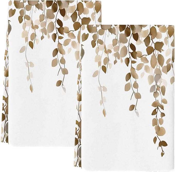 Brown Eucalyptus Kitchen Towels Set of 2, Absorbent Dish Towels for Kitchen, Spring Summer Botanical Plants Chic Microfiber Hand Towel, Quick Drying Tea Towel for Cleaning Decorative Dishcloths - Image 2