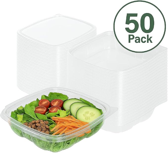 Tamper-Resistant Clear Hinged Containers with Flat Lid – Disposable Plastic Clamshell Takeout Boxes for Food, Salad, Dessert, Sandwich, Leak-Proof & Stackable – BPA-Free (50, Clear, 24 oz) - Image 2