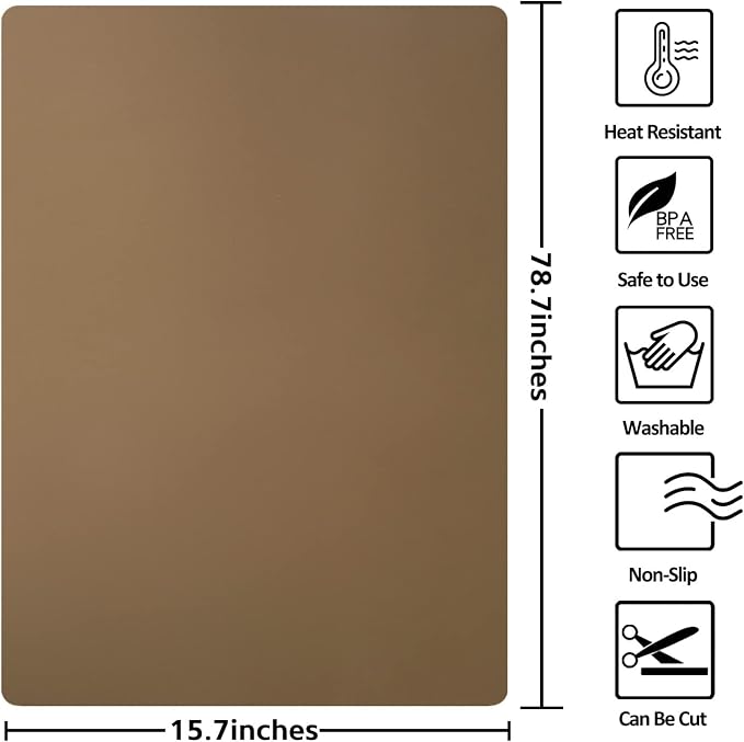 Silicone Mats for Kitchen Counter, Nonslip Silicone Mats for Crafts Countertop Protector Heat Resistant Mat (78.7” x 15.7”, Taupe) - Image 2