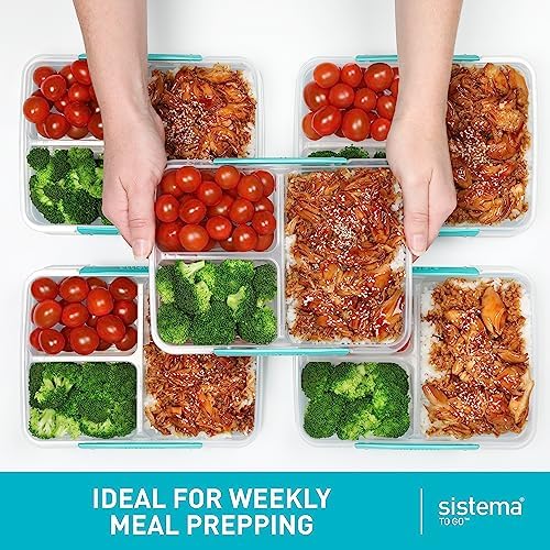 Sistema to Go 820mL Multi-Split Meal & Food Prep Containers, 5-Pack, Freezer, Microwave, & Dishwasher-Safe, BPA-Free - Image 3