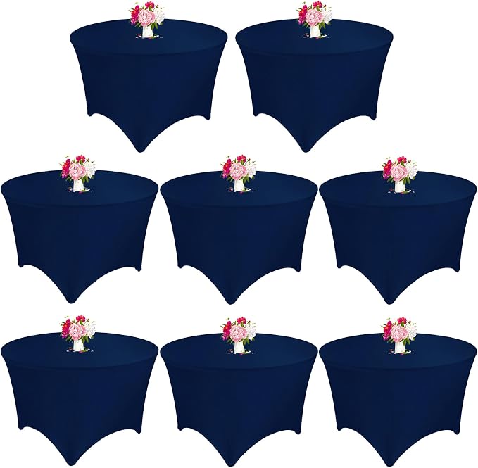 8 Pack 6FT Round Spandex Tablecloth 72" Round Elastic Table Cover Washable Wrinkle Resistant Fitted Table Cloth for Wedding Party Birthday Banquet Bar Events(Navy Blue) by JALANCY