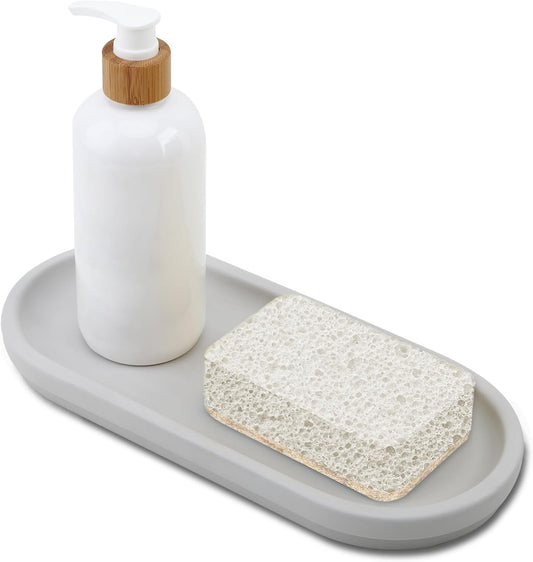 Diatomite Sink Caddy for Kitchen Organizer, Quick Dry Holder for Sponge, Dish, Brush, Bathroom Soap, Toothbrush - Fast Absorbing Stone Tray (Grey, 11" x 5")