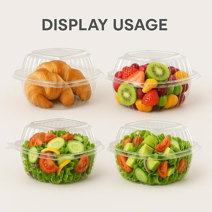 Durameg 5" Square Clear Hinged Clamshell Containers, 50-Pack – OPS Plastic Take-Out Boxes with Secure Bar-Lock Closure – Durable, Stackable Disposable Packaging for Salads, Sandwiches & Desserts - Image 4