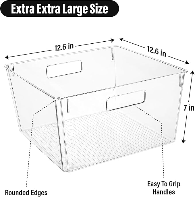 Clear Extra Large Plastic Storage Bins, Perfect for Pantry Organizers and Storage Containers Fridge Organizer Plastic Bins Kitchen Organizer Bin for Organizing Under Sink Refrigerator Organization - Image 2