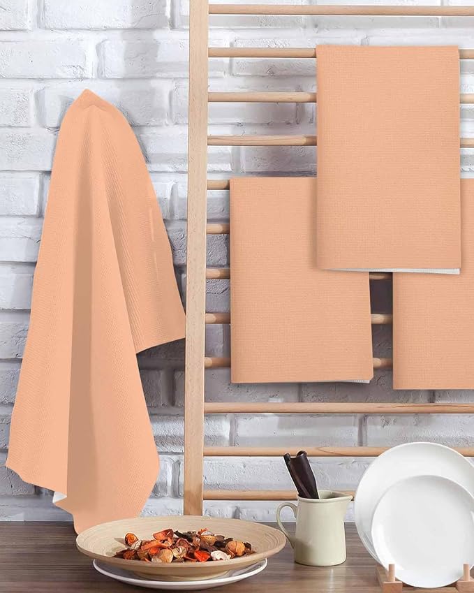 Orange Pink Dish Towels Set, Waffle Weave Kitchen Towels Microfiber Towels Cleaning, Solid Contemporary Color Minimalist Pure Color Soft Absorbent Dish Drying Towels Hand Towels 4 Pack 15.7x23.6 Inch - Image 2