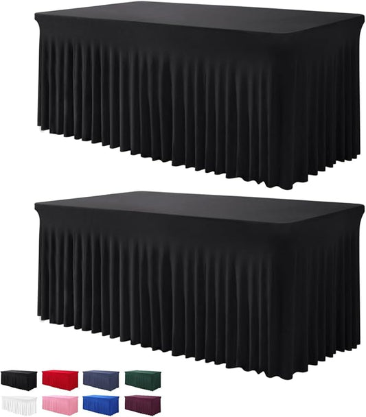 BDDC One-Piece Spandex Black Table Cloth Skirt for 4FT Rectangle Tables by BDDC