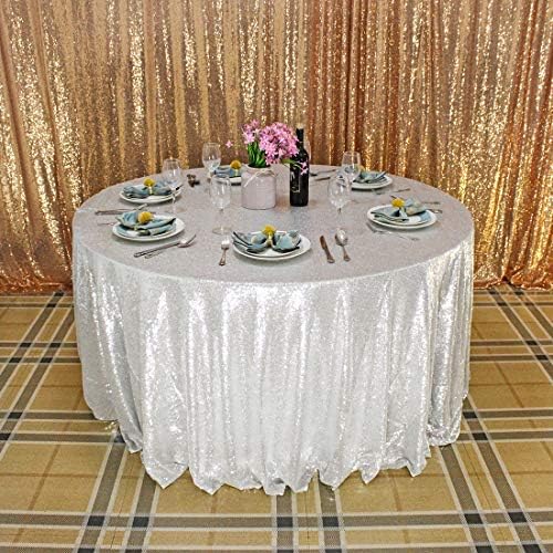 JYFLZQ Silver Sequin Tablecloth, Glitter Party Table Cover 120 Inch Round - Image 2