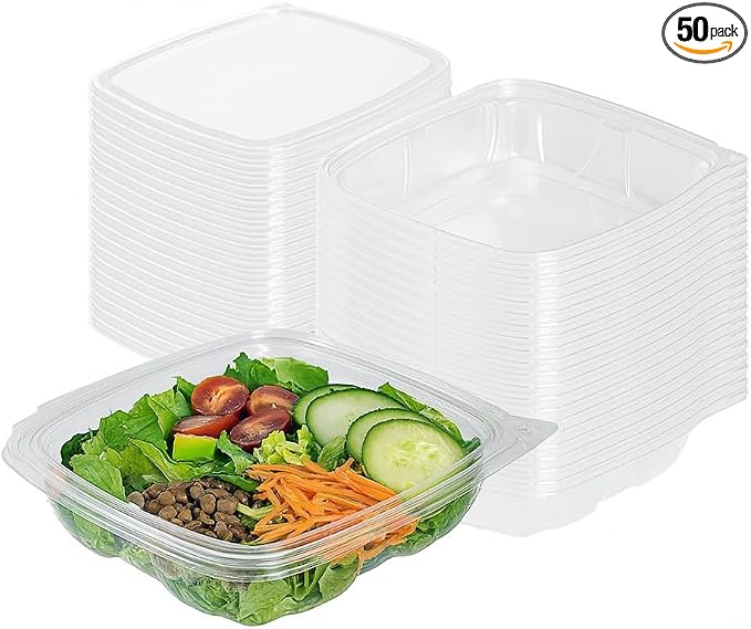 Tamper-Resistant Clear Hinged Containers with Flat Lid – Disposable Plastic Clamshell Takeout Boxes for Food, Salad, Dessert, Sandwich, Leak-Proof & Stackable – BPA-Free (50, Clear, 24 oz) by RuthysOutlet