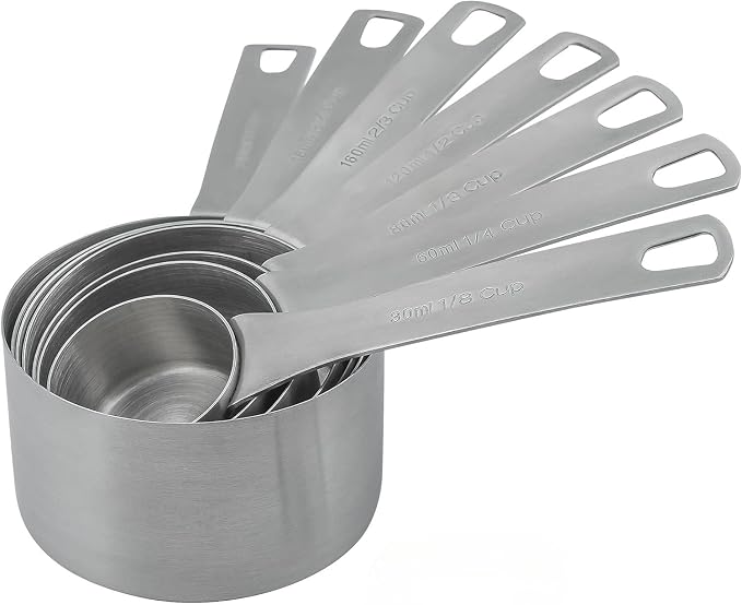 Measuring Cups Set for Kitchen and Baking Tools, Stainless Steel Measuring Cups Set 18/8(304) Steel Material Heavy Duty 7 Measuring Cups and 1 Ring Set of 8 by Smithcraft