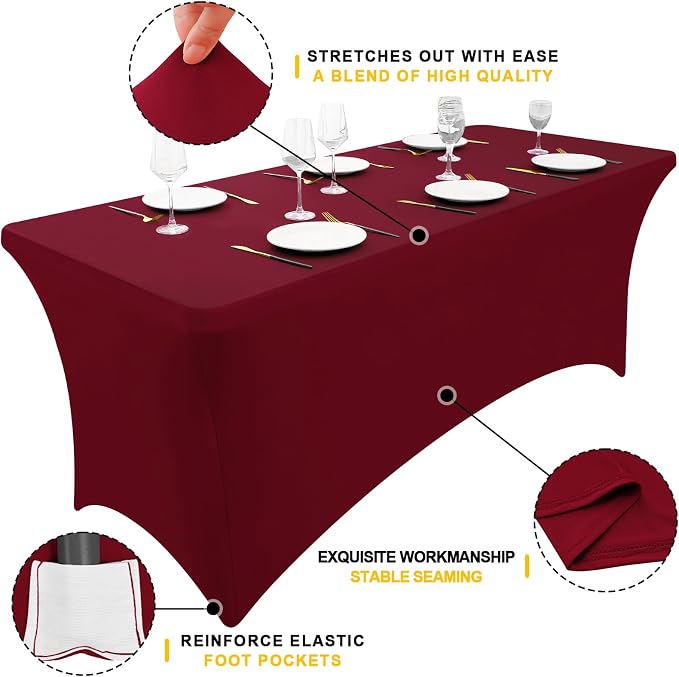 Smiry 2 Pack Spandex Table Cloth 4FT, Elastic Fitted Wine Red Tablecloth - Image 2