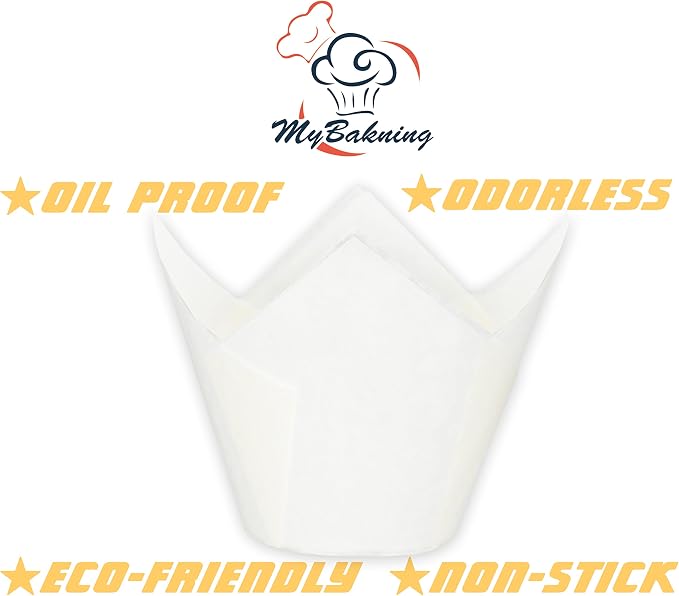 Jumbo Extra Large size White Tulip Baking Cups 2-1/4"(Base diameter) x 3-3/4"(Wall height) Greaseproof paper baking cupcake Muffin liners, Case of 130 pcs - Image 5