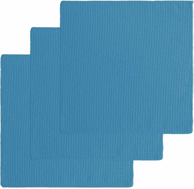 Teal Blue Dish Towels Set, Waffle Weave Kitchen Towels Microfiber Towels Cleaning, Modern Abstract Minimalist Coastal Ocean Wave Color Soft Absorbent Dish Drying Towels Hand Towels 3 Pack 12x12 Inch by Unknown